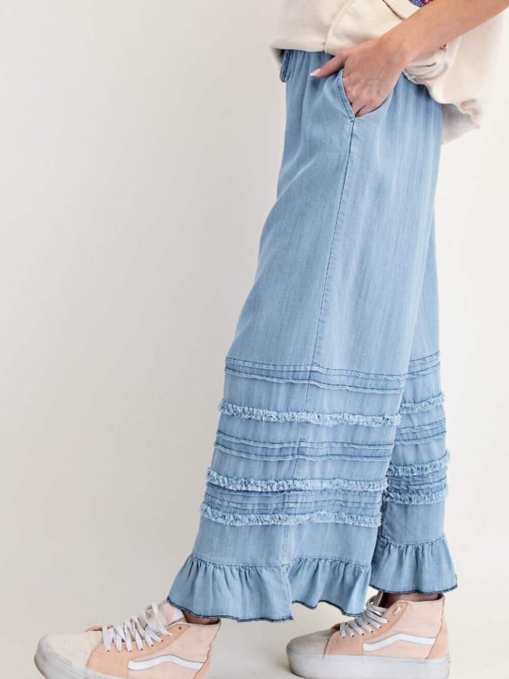 EASEL SELF FRAY WASHED CHAMBRAY PANTS 100% TENCEL - Picture 3 of 4